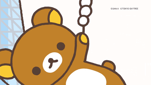 Maybe his arm is will get tired... Gif - Skytree Rilakkuma with dango